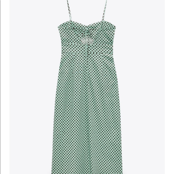 ZARA Linen Blend Polka Dot Turquoise Dress NWT Size Small - Picture 5 of 10